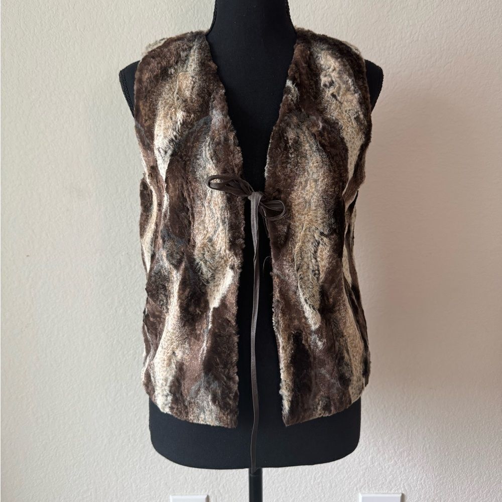 Vtg Anthropologie Faux Fur Vest Women’s XS Brown Textured‎ Lined USA Made Preppy